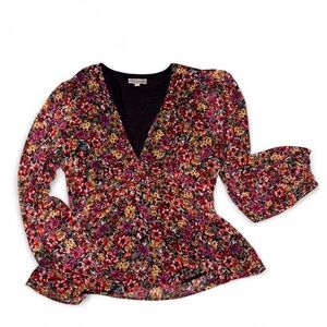 Pleione by Anthropologie Vibrant Floral V-Neck Blouse